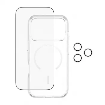 Sada ochrany obrazovky PanzerGlass CARE 3-in-1 Flagship Explorer pre iPhone 17 Pro – tvrdené sklo, PET, silikón, transparentné