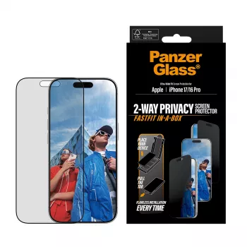 Ochranná fólia displeja proti videniu PanzerGlass pre iPhone 17 / iPhone 16 Pro — Ultra-Wide Fit, tvrdené sklo + PET, FASTFIT