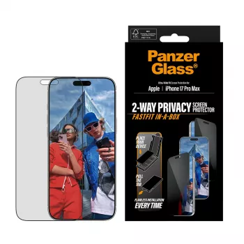 Ochrana obrazovky PanzerGlass 2-Way Privacy pre iPhone 17 Pro Max — tvrdené sklo, Ultra-Wide Fit, FASTFIT