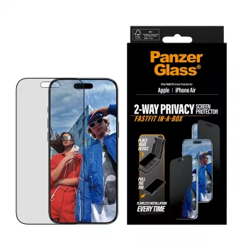 Ochrana obrazovky PanzerGlass Privacy pre iPhone Air — tvrdené sklo, ultraširoké prispôsobenie, filter proti videniu, FASTFIT