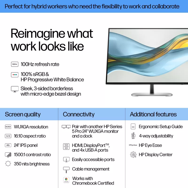 HP Series 5 Pro 24 inch WUXGA monitor - 524pn, 61 cm (24 inch), 1920 x 1200 pixelov, WUXGA, LCD, 5 ms, čierna