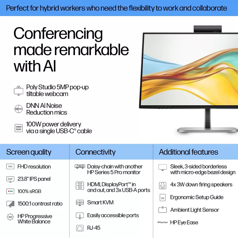 HP Series 5 Pro 23,8 inch FHD USB-C konferenčný monitor - 524pm