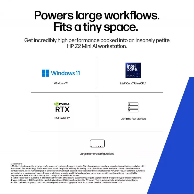 HP Z2 G1i Intel Core Ultra 5 245 16 GB DDR5-SDRAM NVIDIA RTX A400 Windows 11 Pro Mini PC Workstation AI Workstation, AI PC