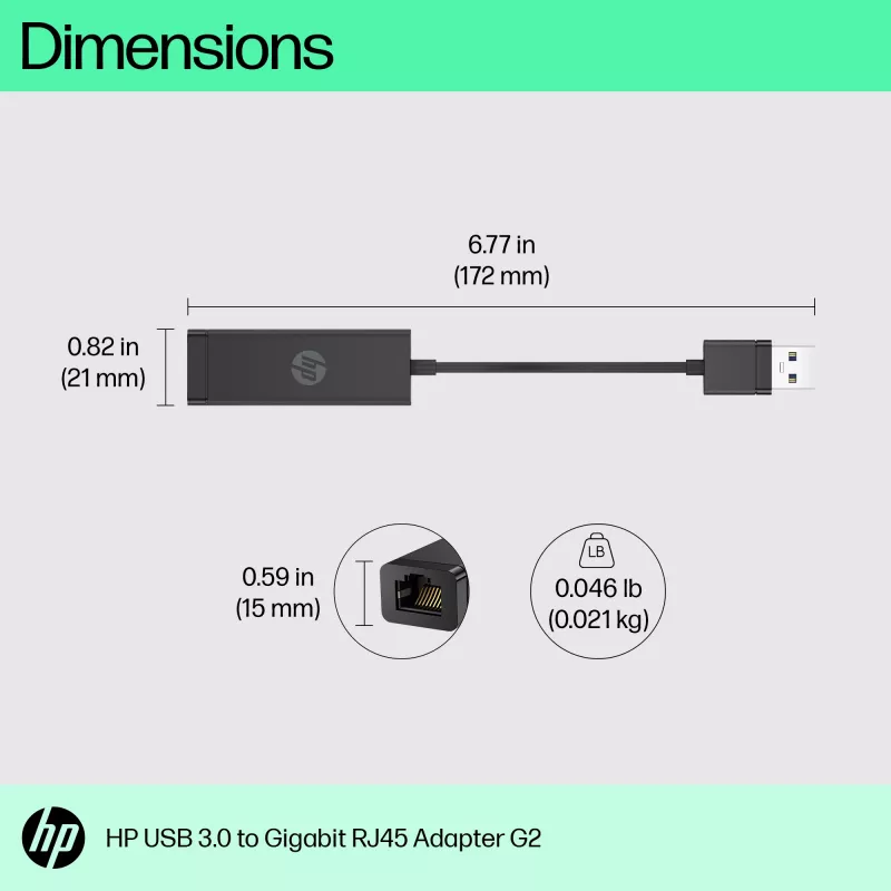 HP USB 3.0 na Gigabit RJ45 adaptér G2, káblový, USB, Ethernet, čierna