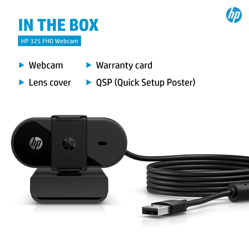 HP 325 FHD webkamera, business, Windows 10, Windows 11, MacOS, 72 mm, 53,6 mm, 53,2 mm
