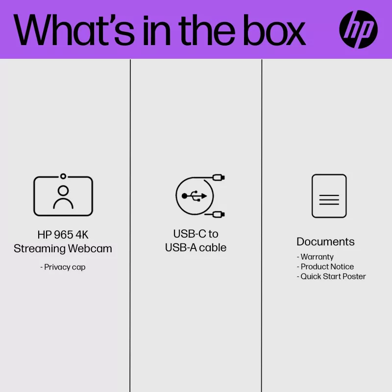HP 325 FHD webkamera, business, Windows 10, Windows 11, MacOS, 72 mm, 53,6 mm, 53,2 mm