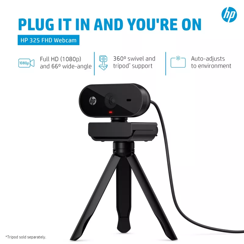 HP 325 FHD webkamera, business, Windows 10, Windows 11, MacOS, 72 mm, 53,6 mm, 53,2 mm