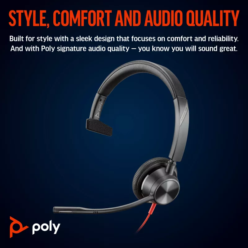 HP Poly Blackwire 3315 monaurálny Microsoft Teams Certified USB-C headset +3,5 mm jack +USB-C/A adaptér