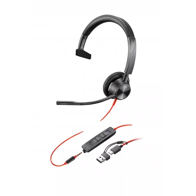 HP Poly Blackwire 3315 monaurálny Microsoft Teams Certified USB-C headset +3,5 mm jack +USB-C/A adaptér
