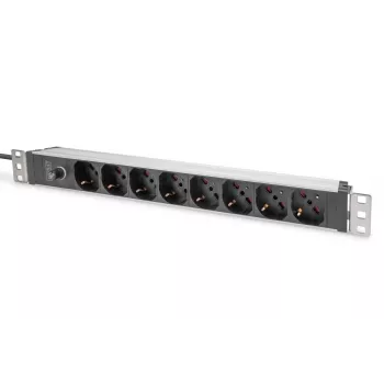 DIGITUS 1U hliníková PDU, 8x talianske výstupy, predistený 10A konektor, 250VAC