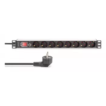 DIGITUS PDU - 1U hliníková racková montáž 7x bezpečnostný + 1x výstup 16A 4000W 250VAC 50/60Hz ochrana proti preťaženiu