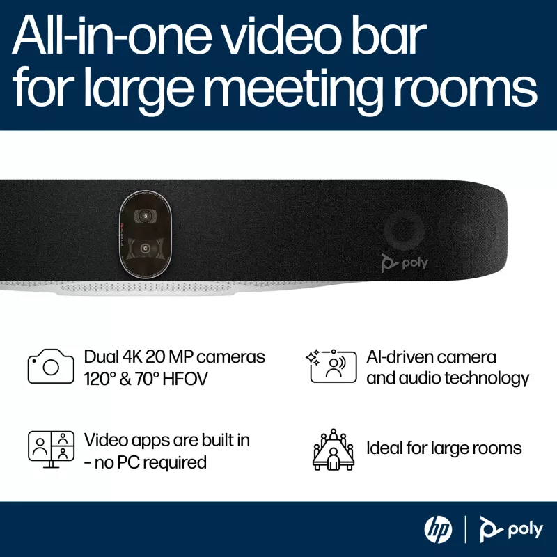HP Poly Studio X72 All-In-One video bar bez rádiového modulu alebo napájacieho kábla TAA