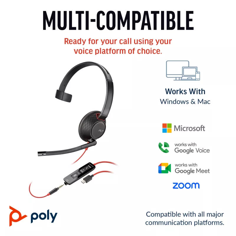 HP Poly Blackwire 5210 monaurálny USB-C headset +3.5mm konektor +USB-C/A adaptér (Bulk)