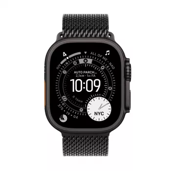 Apple Watch Ultra 3 GPS + Cellular 49mm puzdro z čierneho titánu s čiernym titánovým Milanese Loop, veľké