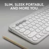 Kompaktná mini klávesnica Logitech Pebble Keys 2 K380s — RF Wireless + Bluetooth, QWERTY US International, biela
