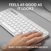 Kompaktná mini klávesnica Logitech Pebble Keys 2 K380s — RF Wireless + Bluetooth, QWERTY US International, biela