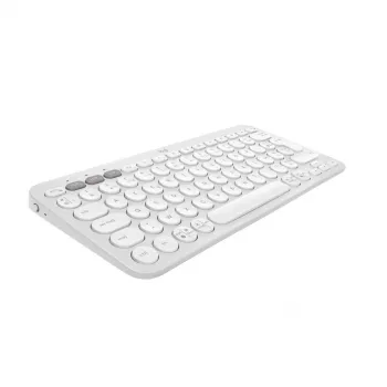 Kompaktná mini klávesnica Logitech Pebble Keys 2 K380s — RF Wireless + Bluetooth, QWERTY US International, biela