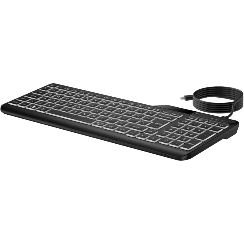 HP 405 Multi-Device podsvietená káblová klávesnica, plná veľkosť (100%), káblová, USB, membránová, QWERTY, čierna