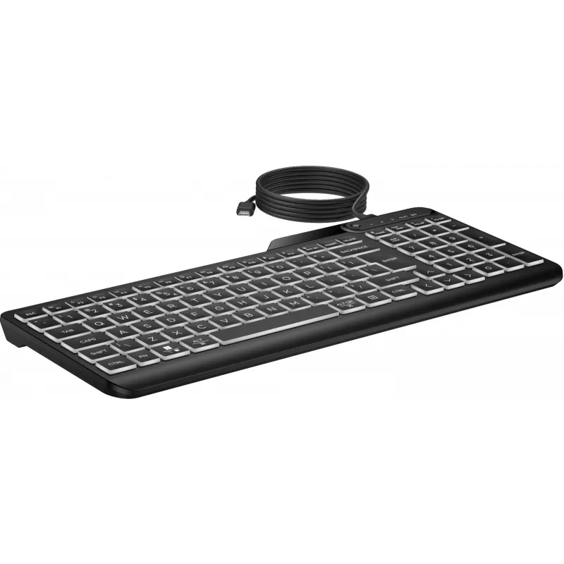 HP 405 Multi-Device podsvietená káblová klávesnica, plná veľkosť (100%), káblová, USB, membránová, QWERTY, čierna