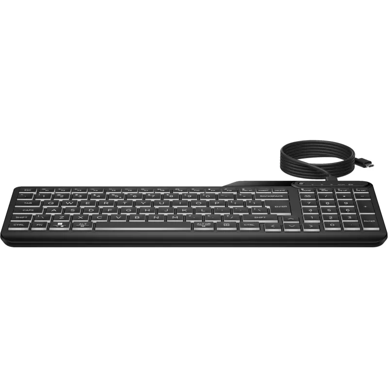 HP 405 Multi-Device podsvietená káblová klávesnica, plná veľkosť (100%), káblová, USB, membránová, QWERTY, čierna