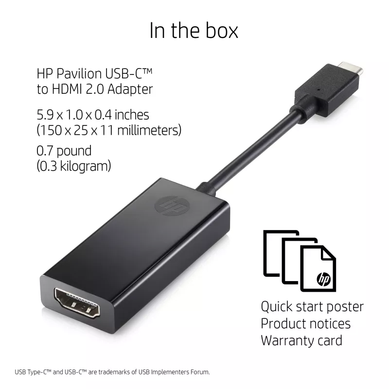 HP 1WC36AA adaptér USB-C na HDMI 2.0, USB-C samec na HDMI samica, čierny