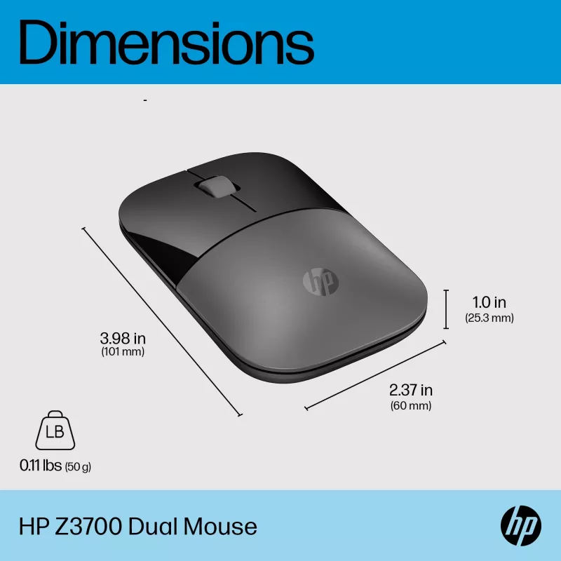 HP Z3700 Dual Silver myš, obojručná, RF Wireless + Bluetooth, strieborná