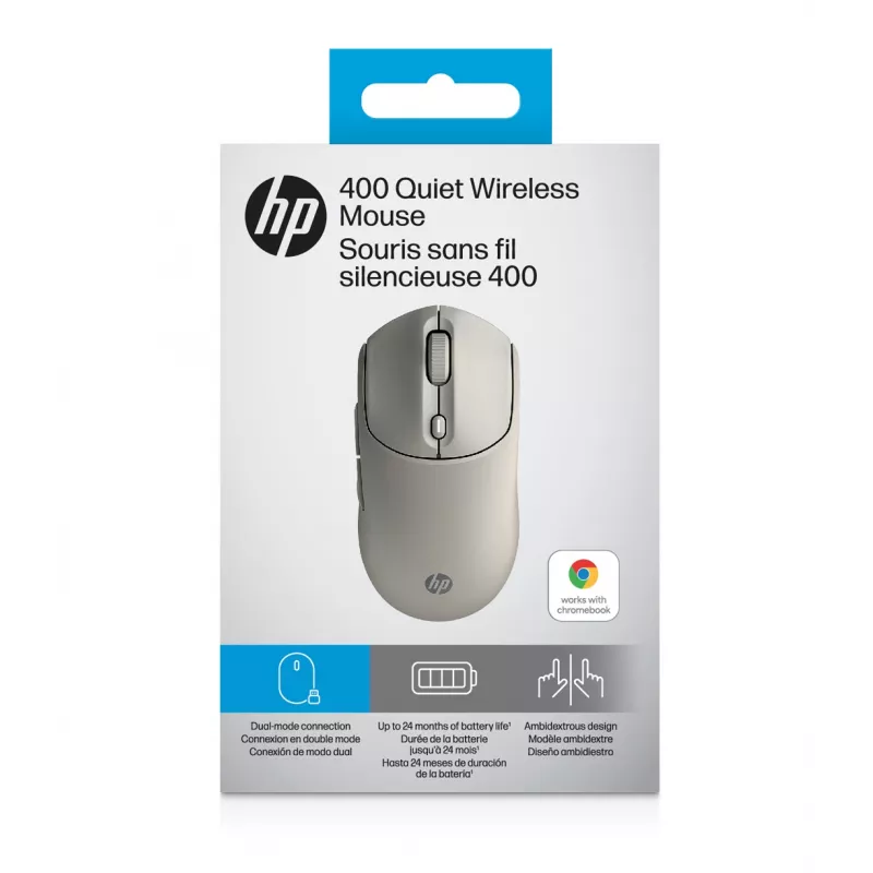 HP 400 tichá bezdrôtová myš Maple, pre obe ruky, RF Wireless + Bluetooth, 6000 DPI, béžová