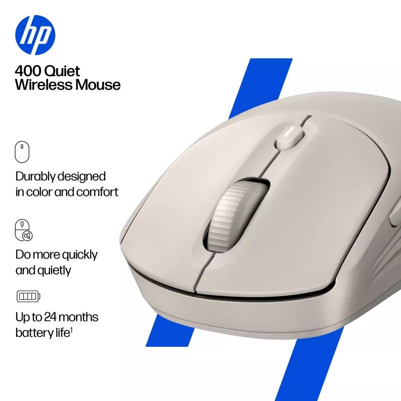 HP 400 tichá bezdrôtová myš Maple, pre obe ruky, RF Wireless + Bluetooth, 6000 DPI, béžová