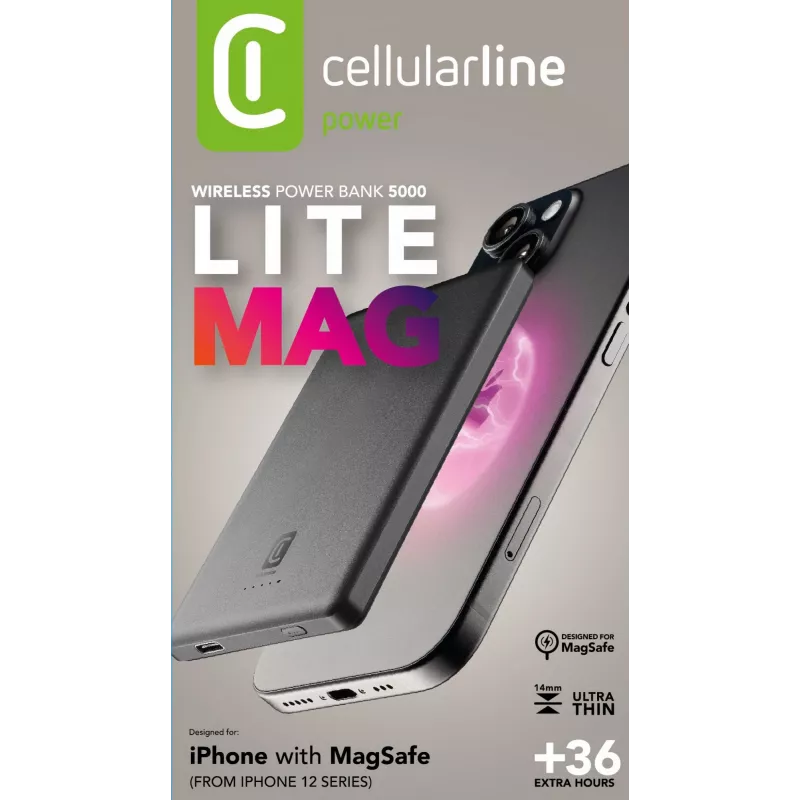 Cellularline Mag Lite 5000 5000mAh bezdrôtová powerbanka kompatibilná s technológiou MagSafe