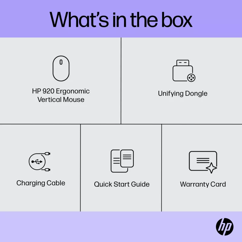 HP 920 Ergonomická bezdrôtová myš, pre pravákov, vertikálny dizajn, Bluetooth + USB Type-A, 4000 DPI, Čierna