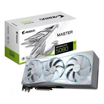 Grafická karta GIGABYTE AORUS GeForce RTX 5080 MASTER ICE 16G — 16GB GDDR7, 256-bit, PCIe 5.0, 2805 MHz