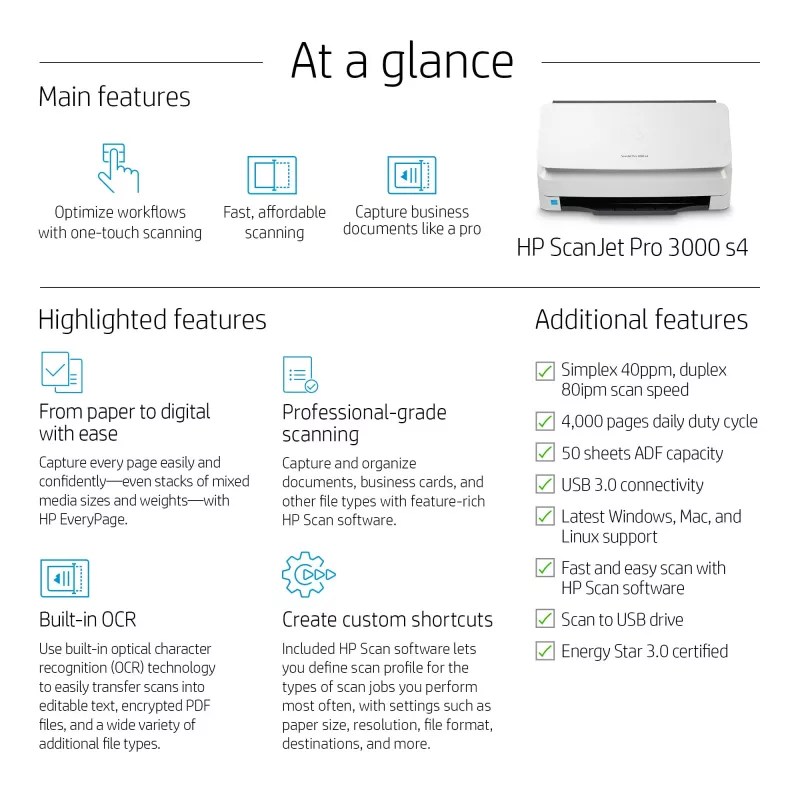 HP Scanjet Pro 3000 s4 skener s podávačom 600 x 600 DPI A4 čierny, biely