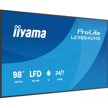 iiyama LE9864UHS-B1AG Signage Display Digitálny signage plochý displej 2,49 m (98 inch) Wi-Fi 500 cd/m² 4K Ultra HD čierna Integrovaný procesor Android 24/7