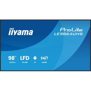 iiyama LE9864UHS-B1AG Signage Display Digitálny signage plochý displej 2,49 m (98 inch) Wi-Fi 500 cd/m² 4K Ultra HD čierna Integrovaný procesor Android 24/7