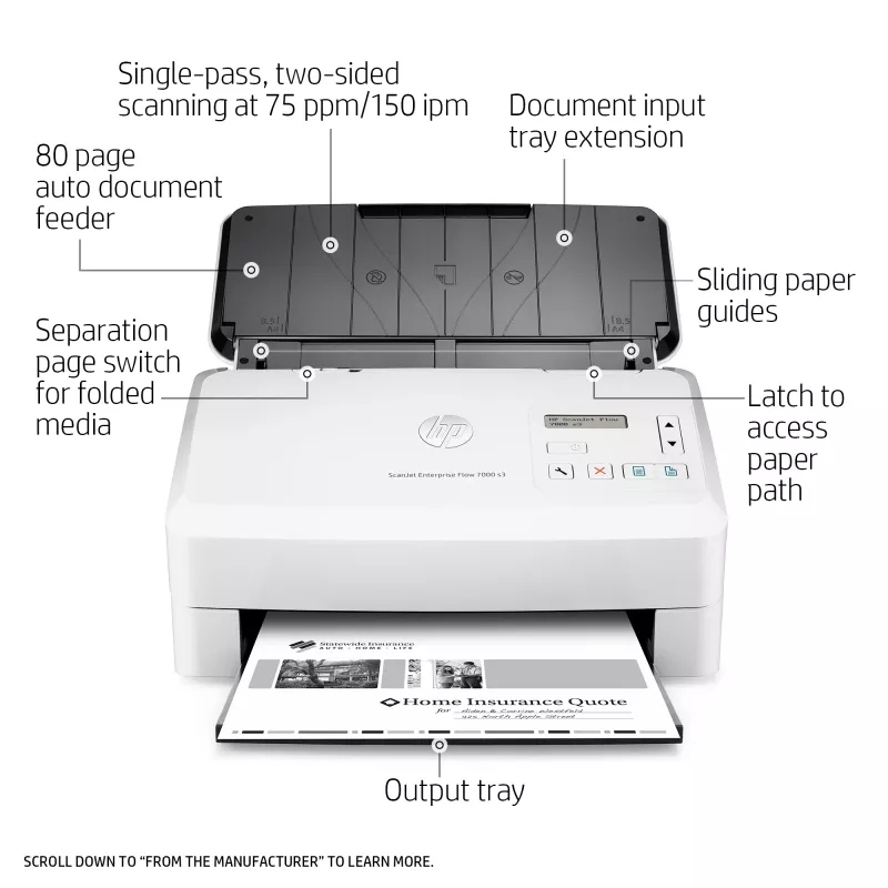 HP Scanjet Enterprise Flow 7000 s3 Skener s podávačom 600 x 600 DPI A4 biela