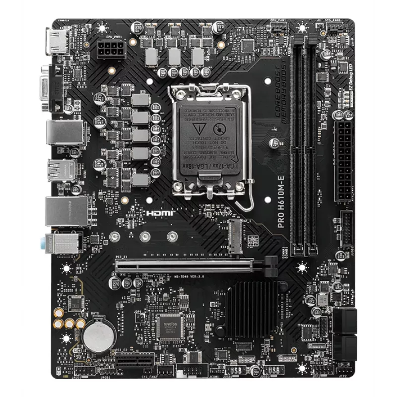 Základná doska MSI PRO H610M-E — Intel H610, LGA 1700, micro ATX, DDR5, 2x DIMM, max 96 GB, 2.5Gb LAN, HDMI, 4x SATA III