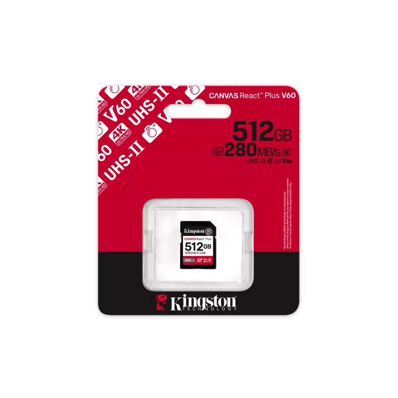 Kingston Technology 512GB Canvas React Plus SDXC UHS-II 280R/150W U3 V60 pre Full HD/4K