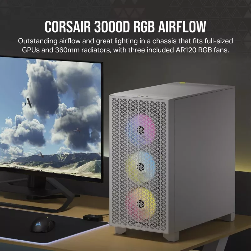 CORSAIR Mid-Tower PC skriňa – 3000d RGB Airflow – biela