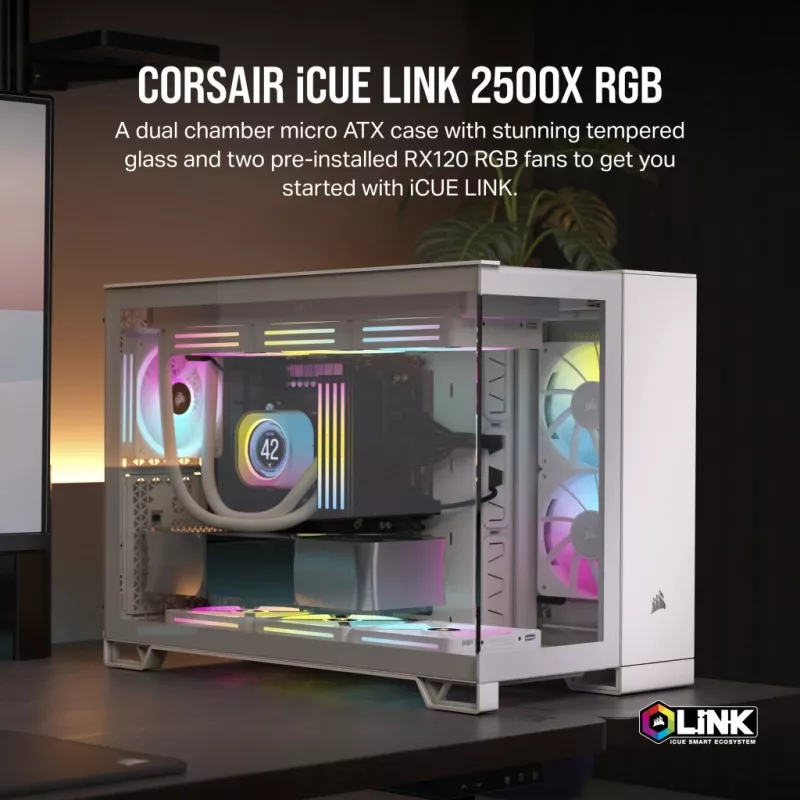 CORSAIR PC skriňa – iCUE LINK 2500X RGB Micro-ATX Dual-Chamber biela