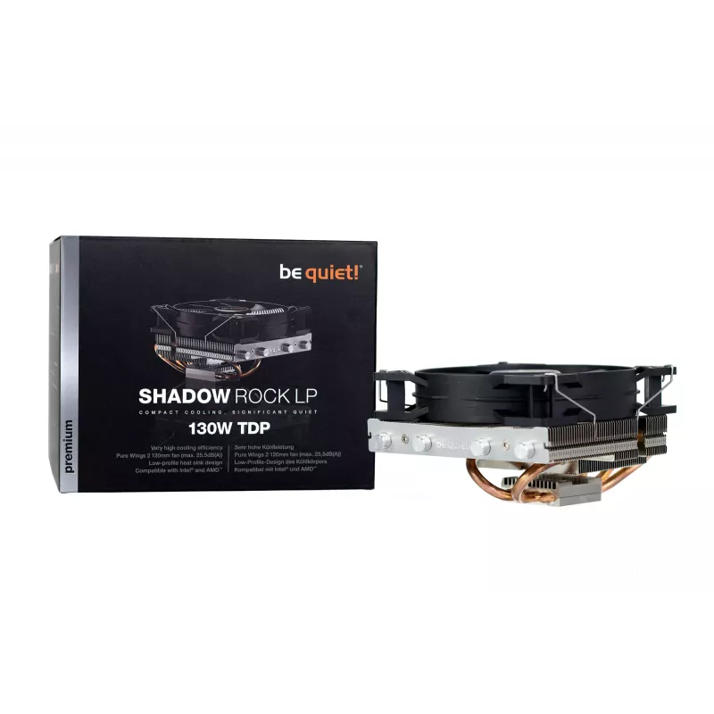 Chladič procesora be quiet! Shadow Rock LP, 120 mm ventilátor, Intel LGA1700/1200/1150/1151/1155/2011 Square ILM, AMD AM5/AM4/AM3(+)/AM2(+)/FM1/FM2(+), 130 W TDP, výška 75,4 mm