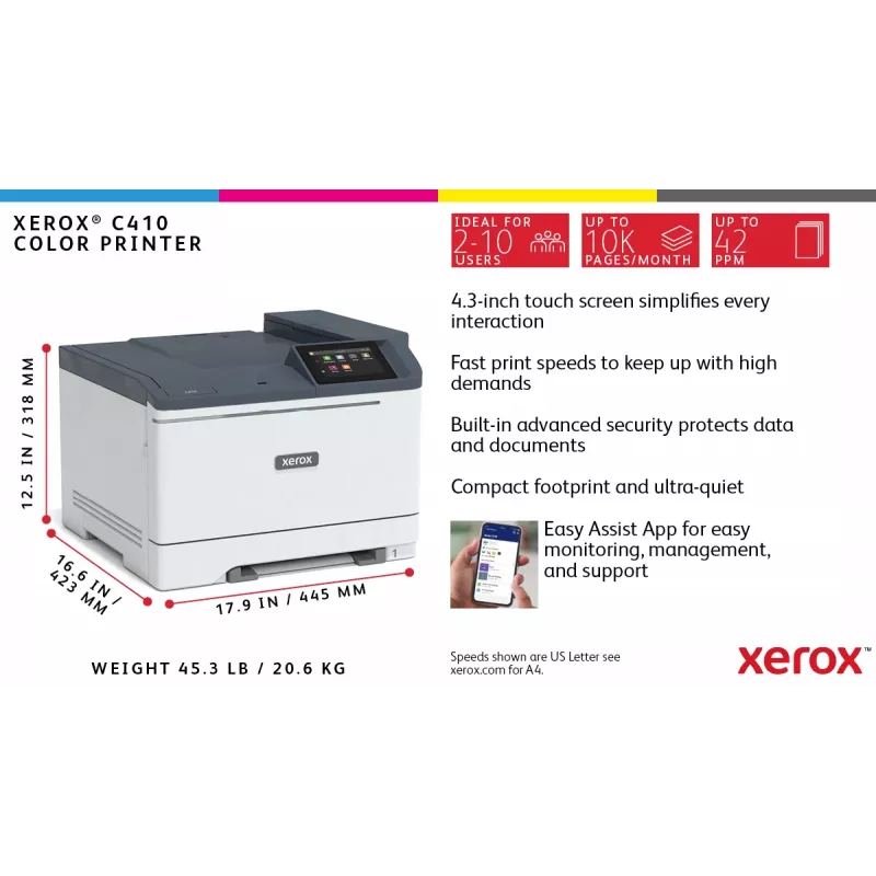 Xerox C410 A4 40ppm duplex tlačiareň PS3 PCL5e/6 2 zásobníky papiera 251 listov