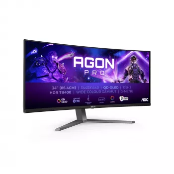 AOC AGON PRO AG346UCD počítačový monitor 86,4 cm (34 palcov) 3440 x 1440 pixelov Wide Quad HD QD-OLED čierna, sivá
