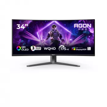 AOC AGON PRO AG346UCD počítačový monitor 86,4 cm (34 palcov) 3440 x 1440 pixelov Wide Quad HD QD-OLED čierna, sivá