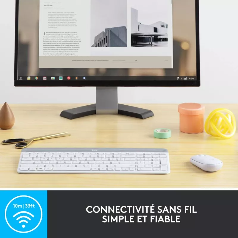 LOGITECH tenká bezdrôtová klávesnica a myš Combo Mk470 - Offwhite - Azerty French