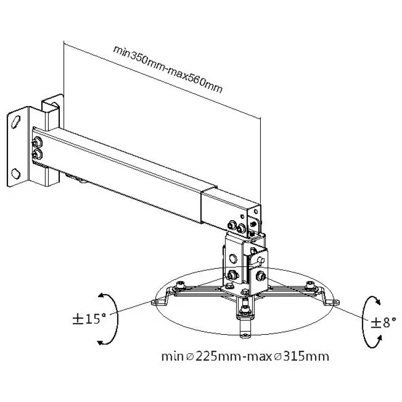 Equip projektor stropno-nástenný držiak, čierny, stena, 20 kg, čierny, oceľ, -8 - 8°, -15 - 15°