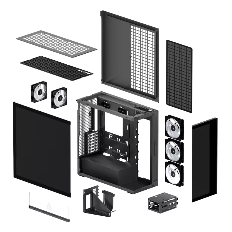 ARCTIC Xtender VG (Mirror Black) Premium E-ATX PC skriňa s vertikálnym držiakom GPU