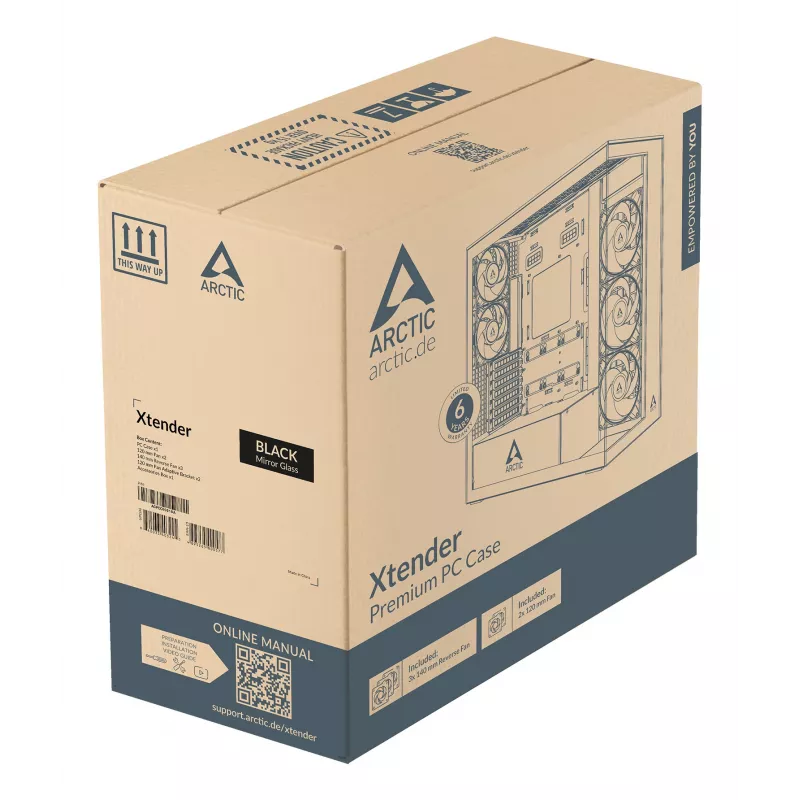 ARCTIC Xtender VG (Mirror Black) Premium E-ATX PC skriňa s vertikálnym držiakom GPU