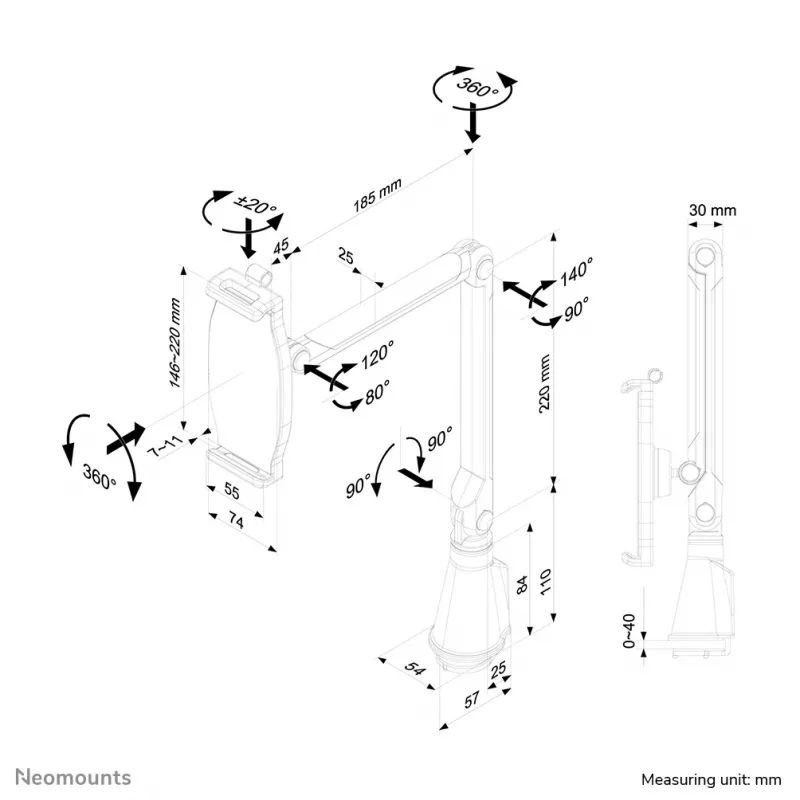 Neomounts TABLET-D100SILVER držiak tabletu stolová svorka 4,7-12,9