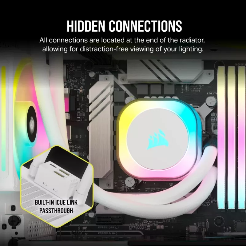 CORSAIR chladič CPU – iCUE Link H100i RGB AiO kvapalinový chladič – biely