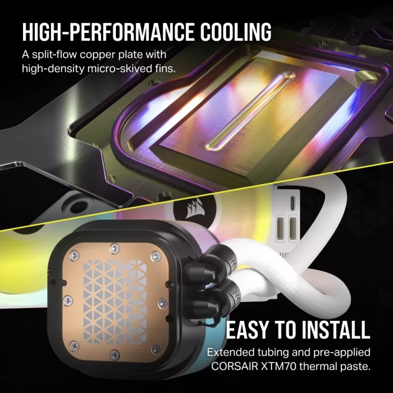 CORSAIR chladič CPU – iCUE Link H100i RGB AiO kvapalinový chladič – biely